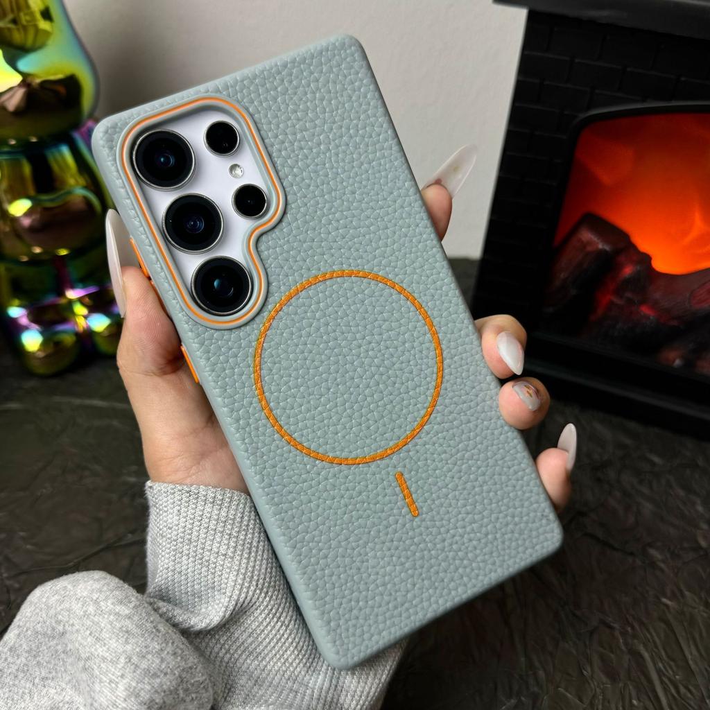 Lychee Pattern Suitable for Samsung S25 Ultra Simple Soft Shell Magnetic Suction Phone Case Samsung S25 Skin Sensing S24 Anti Slip Shell