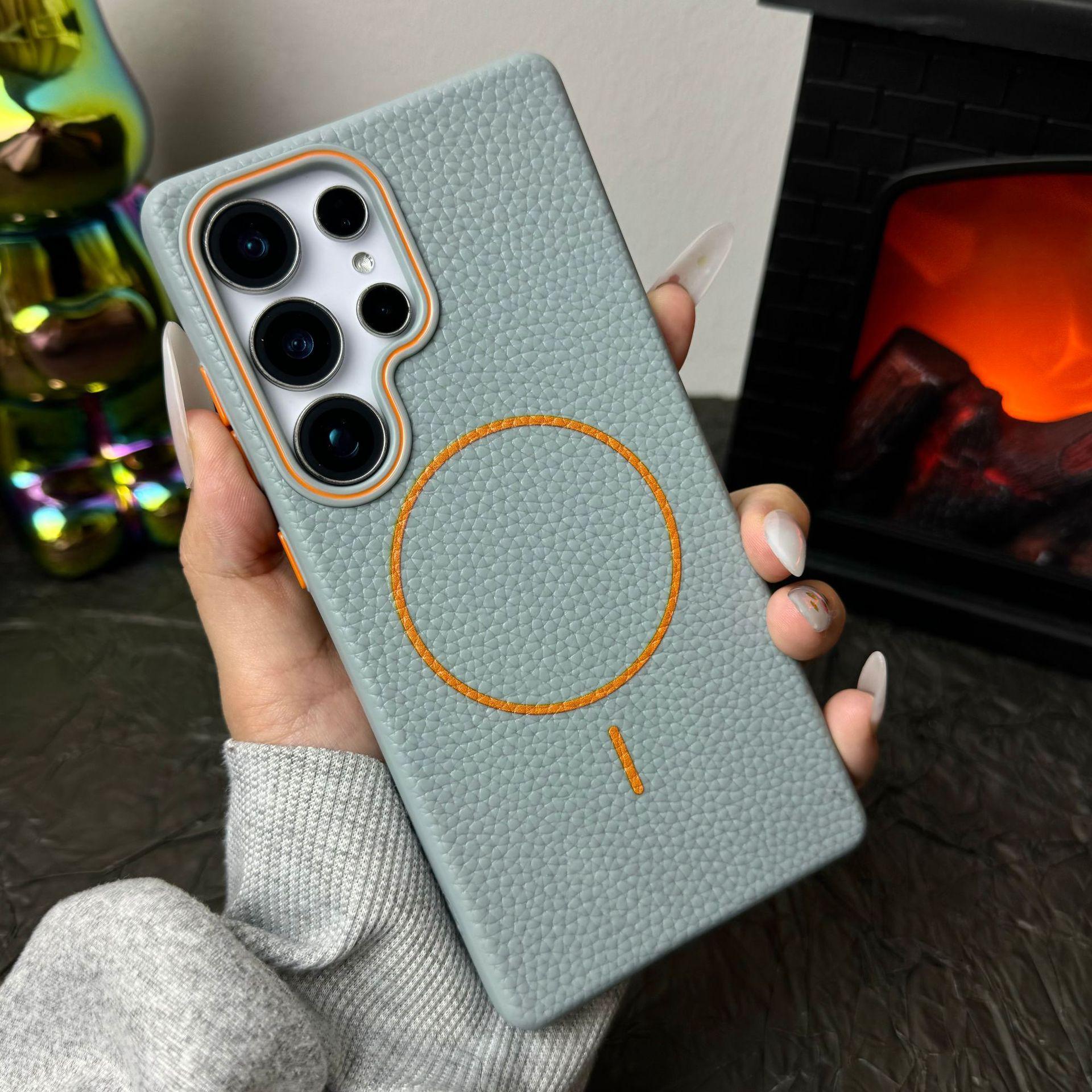 

Lychee Pattern Suitable for Samsung S25 Ultra Simple Soft Shell Magnetic Suction Phone Case Samsung S25 Skin Sensing S24 Anti Slip Shell Samsung S22