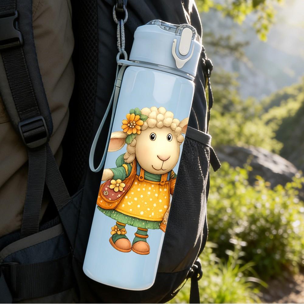 1PC Twin Country Sheep Dolls 750ml Color Plastic Sports Water Bottle Leakproof Flip Straw Lid Suitable for Sports Office Home Use