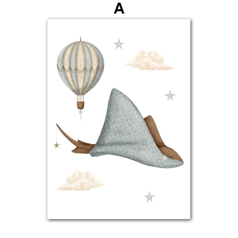 Whale Turtle Castle Balloon Nordic Nursery Wall Art Posters Art Prints Canvas Painting Pictures Baby Kids Room Home Decoration