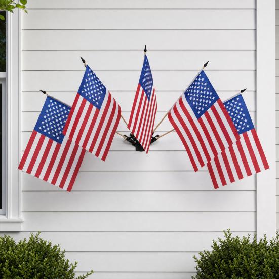 yangyizhi American Flag Stand Set, 5Pcs Celebration Flags with Poles And Fan-Shaped Bases for Wall Balcony Shop Fronts Outdoor Decor Patriotic