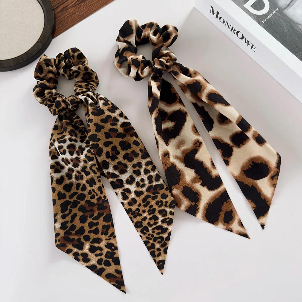 Leopard Print Bow Ribbon Large Scrunchies High Elastic Hair Ties for Women Ponytail Holder Hot Selling Daily