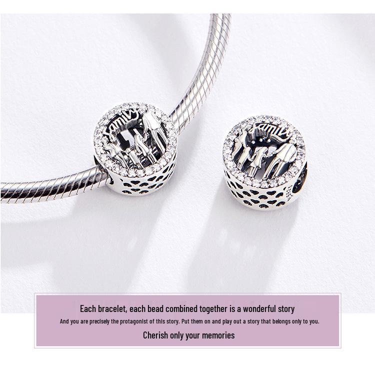 S925 Sterling Silver Family Charm Beaded Bracelet DIY Jewelry Accessory SCC1184