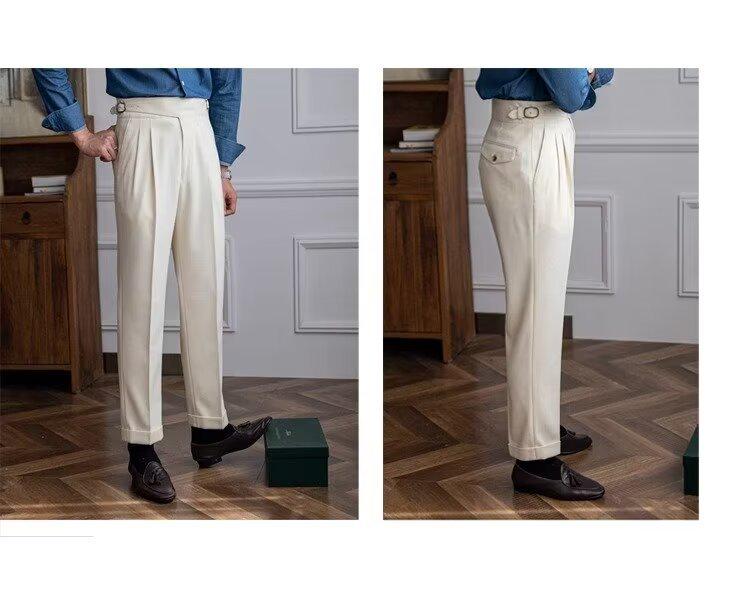 Herren Italienische Neapolitanische High-Waist Gerade Hose: Britischer Retro-Stil für Frühling & Herbst