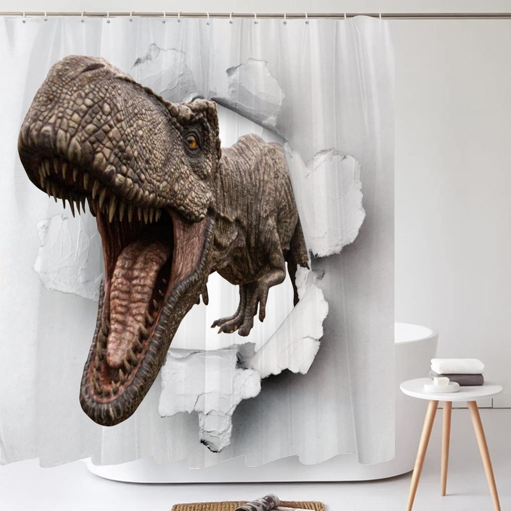 Funny Dinosaur Shower Curtain Bathroom Dino Cool for Kids Boys Silhouette Animal Cartoon White Fabric Bath Curtain Home Decor