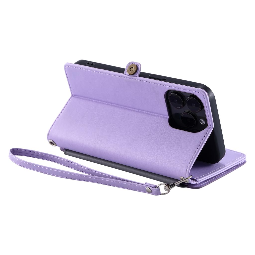 015 Style For iPhone 16 Pro Case Protective Leather Wallet Phone Cover with Straps