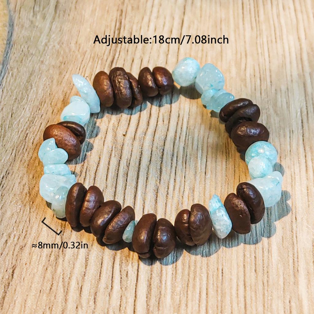 1pc Bohemian Natural Stone Bead Bracelet with Coffee Bean & Sea Salt Handmade Beaded Suitable for Women, Arabesque Style, Natural Materials