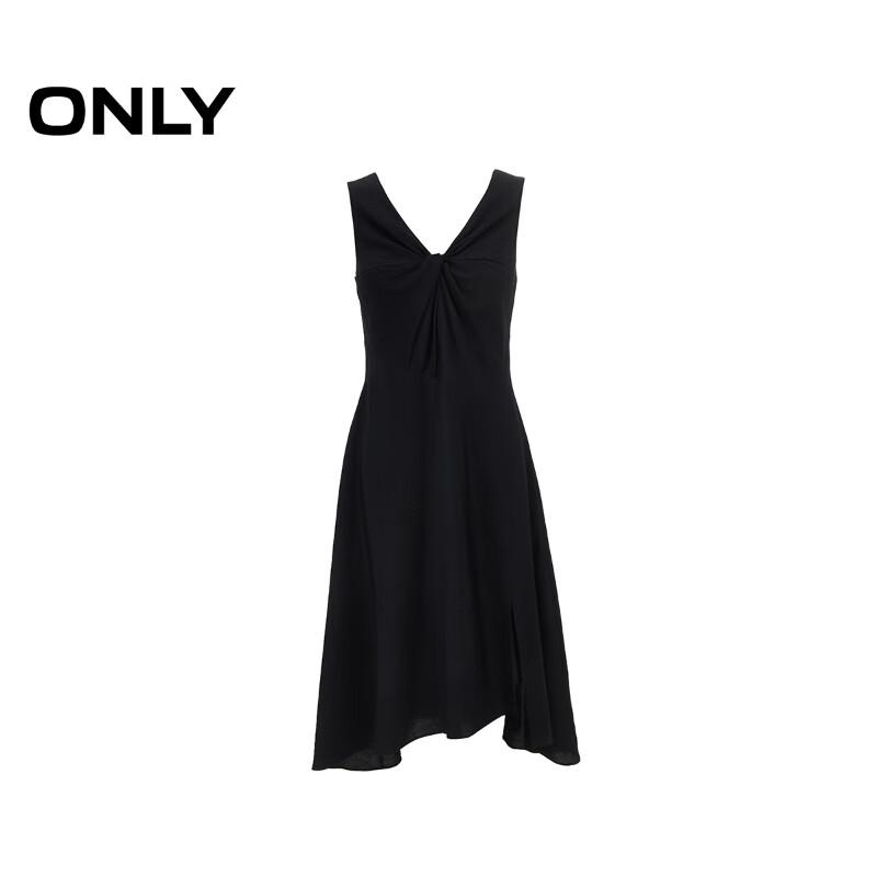 ONLY 2025 Spring Elegant Solid Color Knot V-Neck Slit Midi Dress