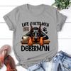 Hot Life Is Better With Coffee DoberUnisex Graphic Short Sleeve TShirts For Unisex Women Shirts Loose TShirt Casual Summer TShirts