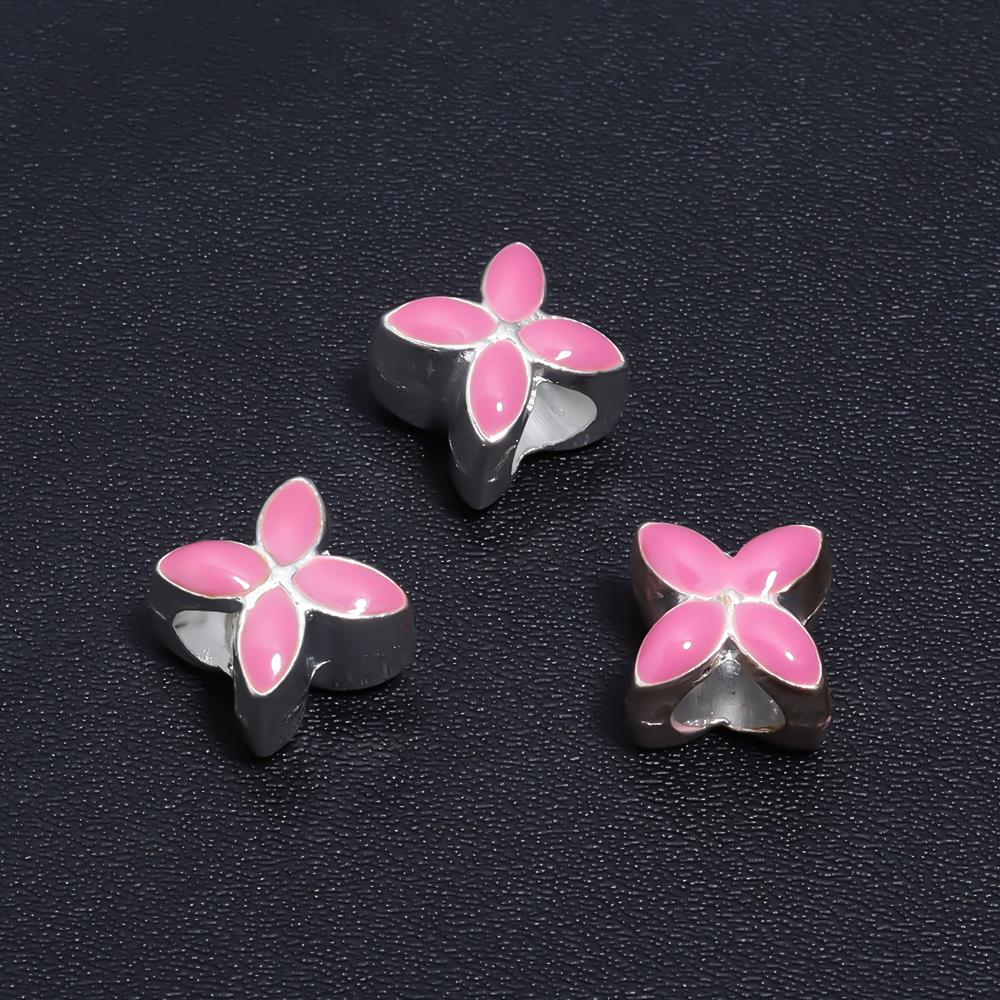 10Pcs/Lot 9.5×9.5mm Alloy Drop Oil Beads Colorful Four Petal Flower Large Hole Loose Beads For Diy Bracelet Necklace Jewelry