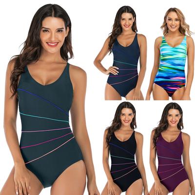 Costumi da bagno stampati con curva di colore Elastici Slim Scollo a V Push Up Costume intero Spiaggia Nuoto Taglio gamba alta Bikini perizoma