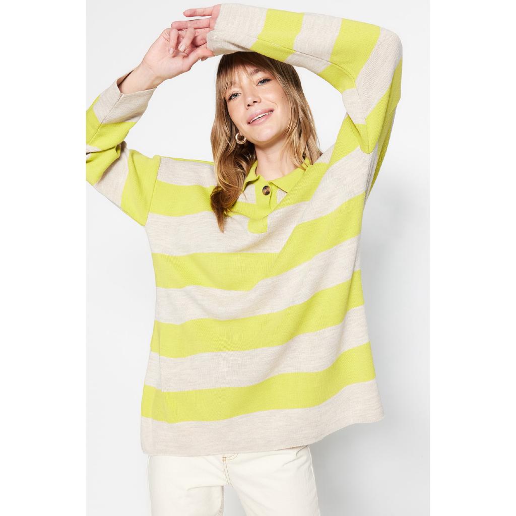 Schwarz gestreifter Strickpullover mit Rollkragen Tctaw23kz00039