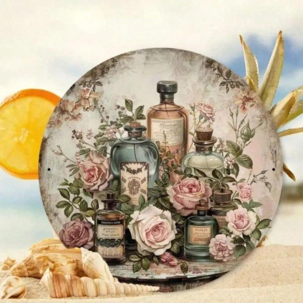 Vintage Perfume Flowers Metal Wall Art Poster for Cafe