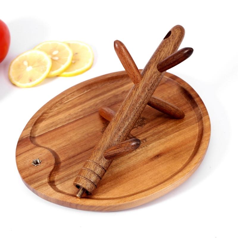 Entryway Key Holder Stand with a Warm Brown Wood Look, 5 Separate Arms, and a Catchall Tray for Frequently Used Personal Accessories