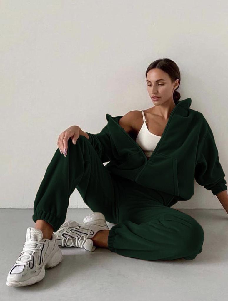 Women's Casual Sports Suit Zipper Cardigan Trousers Two,piece Suit