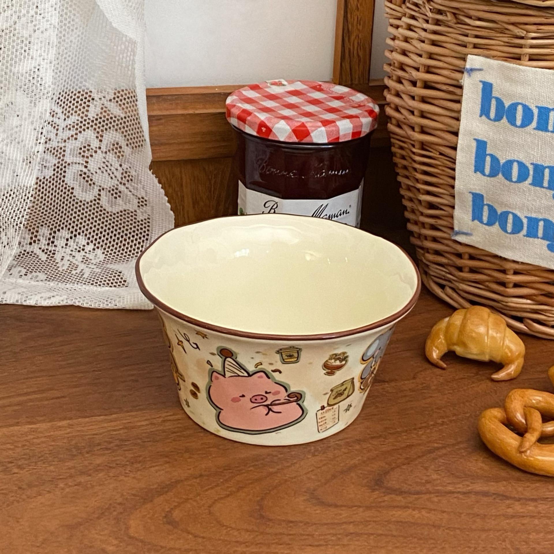 

Високоякісна побутова рисова миска, Мила мультяшна кремова керамічна миска, Миска для супу, Миска для салату, Миска-капелюх, Миска для сніданку