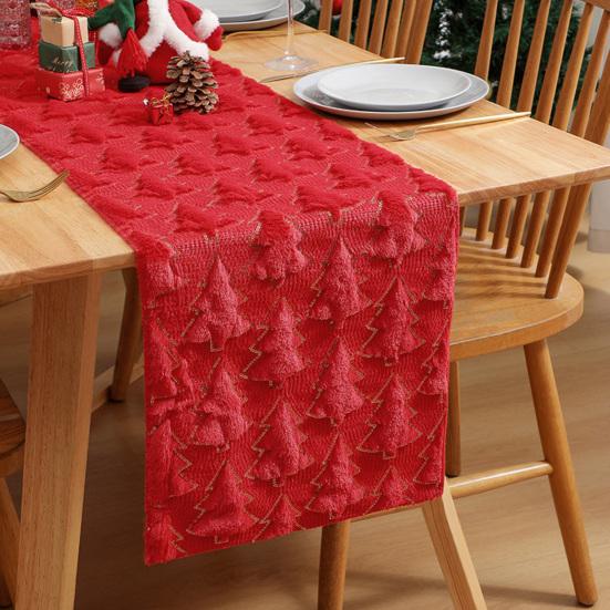 Christmas Table Runner 3D Xmas Tree Table Runner Thickened Sequin Tablecloth for Holiday Home Farmhouse Dining Table Decor