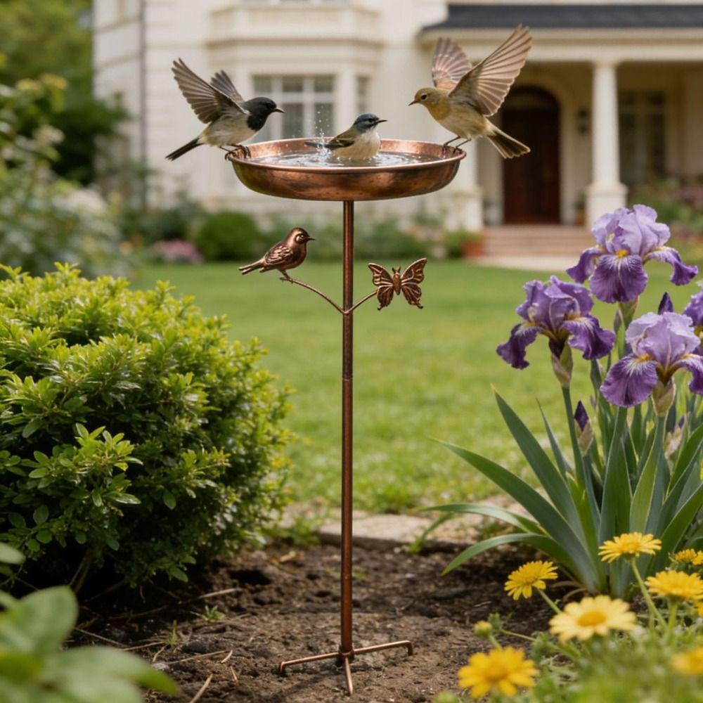 Retro Iron Garden Birdbath Rustproof Standing Bird Basin Hummingbird Feeder  Various Pet Birds