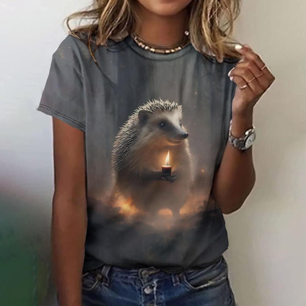 Vintage Cartoon Yak Print Tees Ladies Short Sleeve T Shirt 2025 Summer Casual Daily