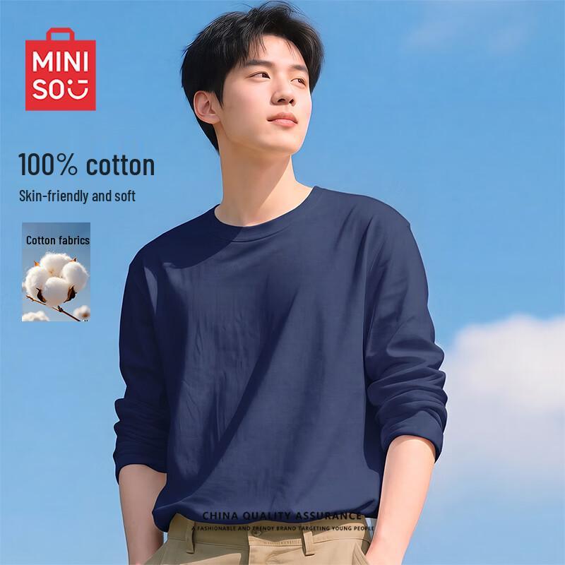 MINISO Men's Pure Cotton Long-Sleeve Round Neck T-Shirt