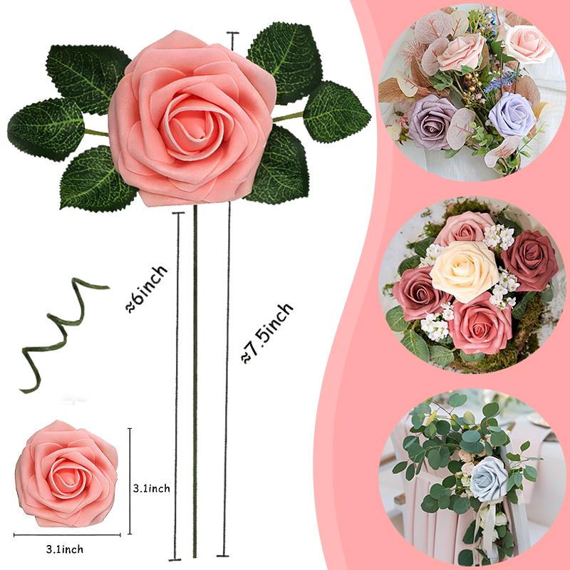 25Pcs Artificial Foam Rose Flowers with Stems for DIY Wedding Bouquets Centerpieces Mothers Day Valentines Home Party Decor