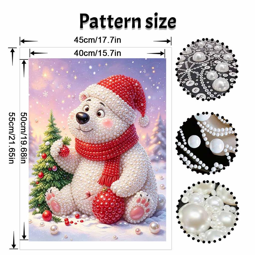 Christmas Polar Bear Pearl Painting Kit Festive Winter Holiday Theme DIY Sparkling Bead Canvas Aesthetic Craft Wall Decor Home Ornament