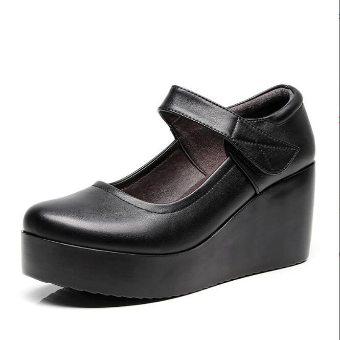 

Genuine Leather Women Shoes Casual Wedge Shoes Round Head Shallow Mouth Comfort Women Shoes Lady Platform High Heel Shoes 33-43 37