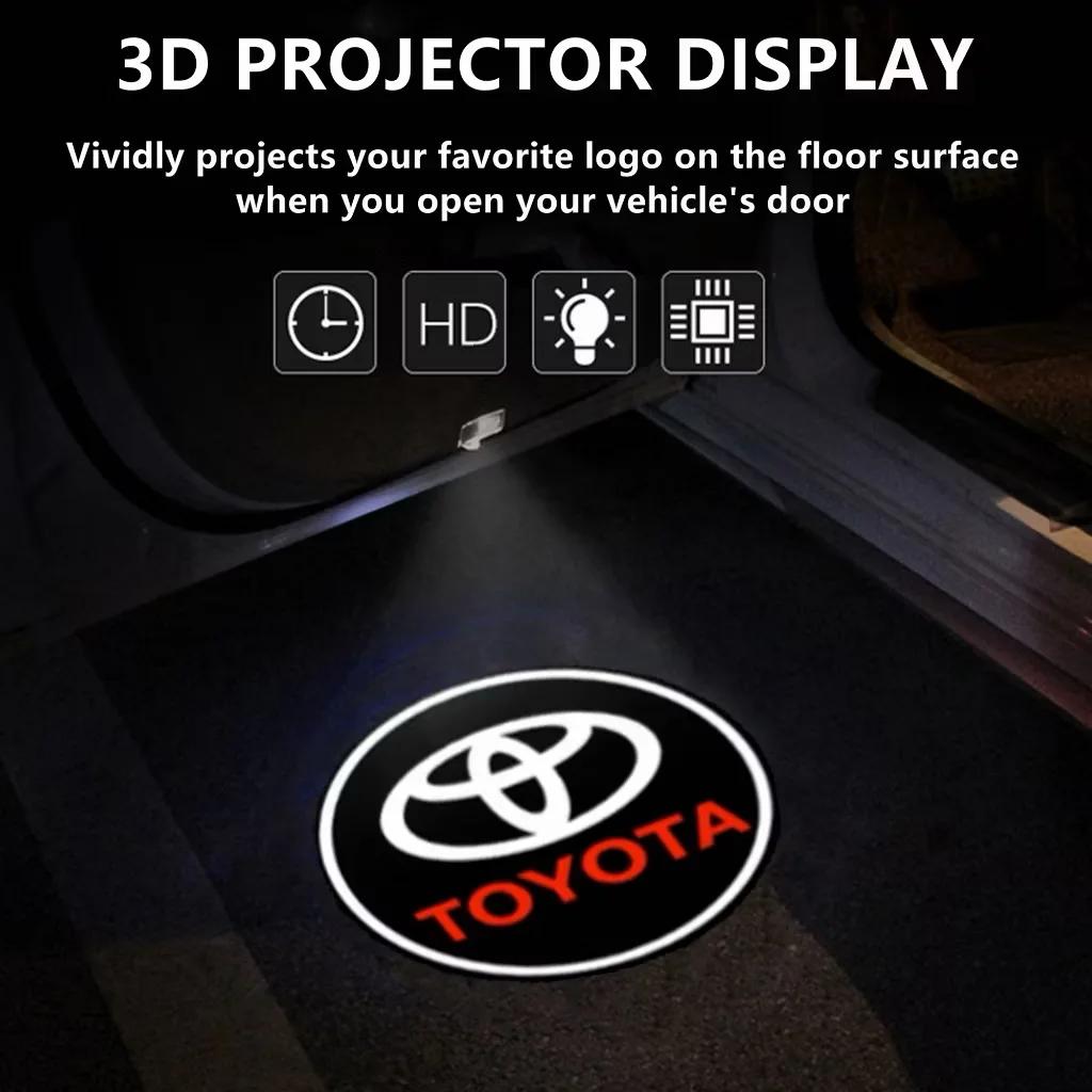 2PCS LED door Logo welcome Lamp light For Toyota Camry Highlander Land Cruiser Prado Avalon Reiz Rav4 Crown CHR Prius accessory