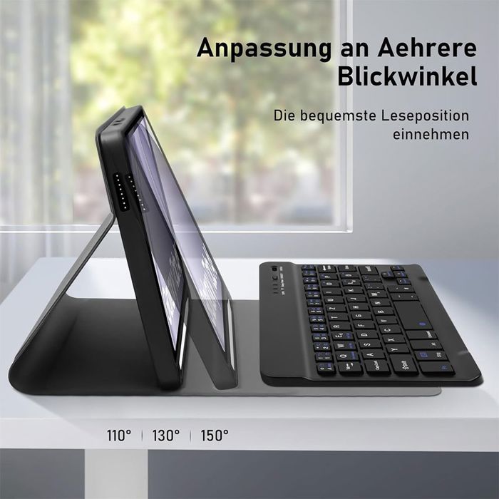 Coque Clavier pour Samsung Galaxy Tab A9 Plus / A11 Plus, Cuir PU Noir avec Clavier + Souris + Stylet