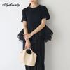 Korean Fashion Summer Women Streetwear Top Brief O Neck White Black Layered Lace Ruffles Patchwork T-Shirt Short Sleeve Feminine Ladies' Tee