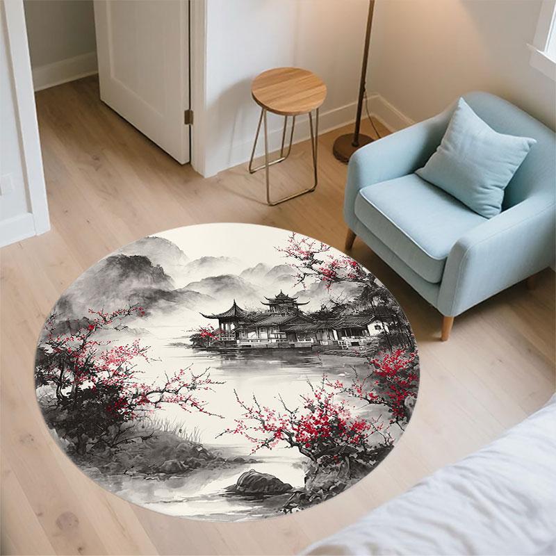 Landscape Painting pattern round rug,Carpet Rug for Living Room Bedroom Playroom ,Non-slip Floor Mat,Holiday Gifts and Birthday Gifts.