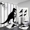 4-Piece Dinosaur And Microphone Pattern Shower Curtain With Hook Bathroom Compartmentary Curtain Bathroom Accessories Home Decor