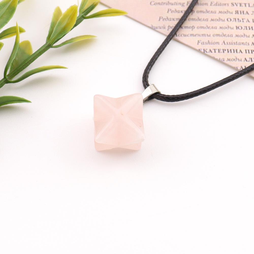 Natural Stone Crystal Agate, Large 24Mm Kabar Star Amethyst Pendant, Geometric Hexagram Necklace N757.