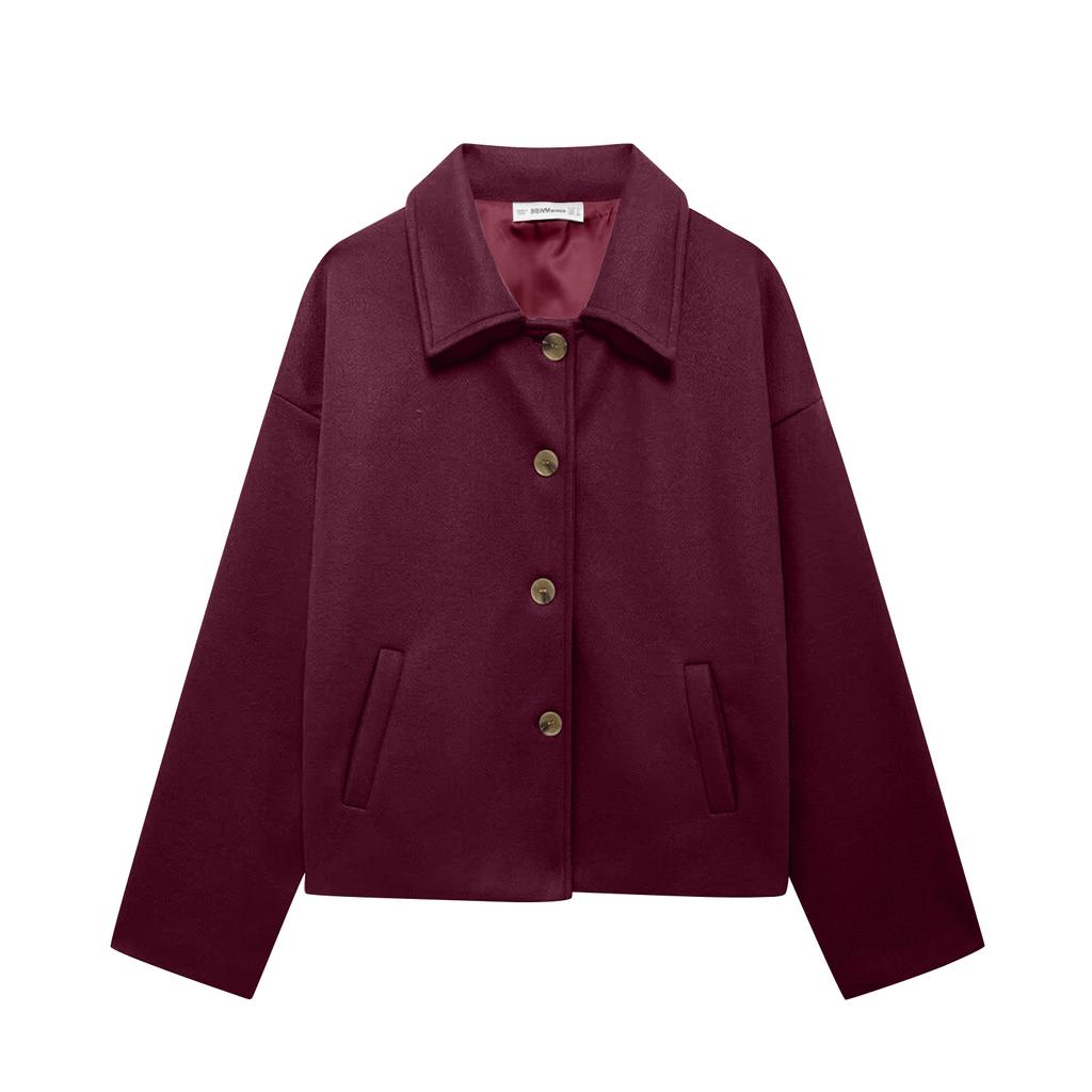 Ladies' Solid Color Fashionable Long Sleeved Button Casual Top,  Jacket Jacket Jacket