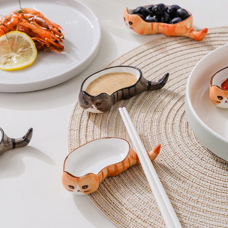 Cute Cat Ceramic Dipping Dish & Chopstick Rest