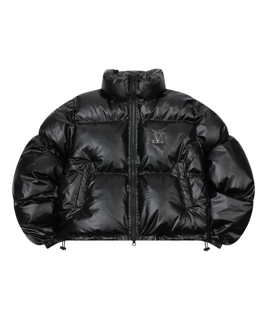 MUCENT Radien Metal Logo High-Neck Glossy Crop Padded Jacket (2 Colors)