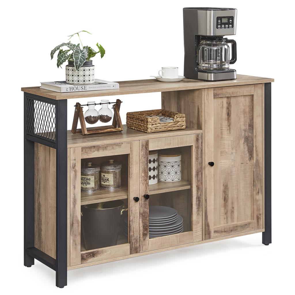 VASAGLE Storage Cabinet, Sideboard, Buffet Table with 3 Doors, for Dining Room, Living Room, Kitchen, 33 x 110 x 75 cm, Industrial Style
