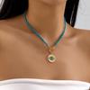 Vintage Mystical Evil Eye Necklace for Women Bohemian Rice Pearl Rhinestone Heart Pendant Necklace Party Jewellery Accessories