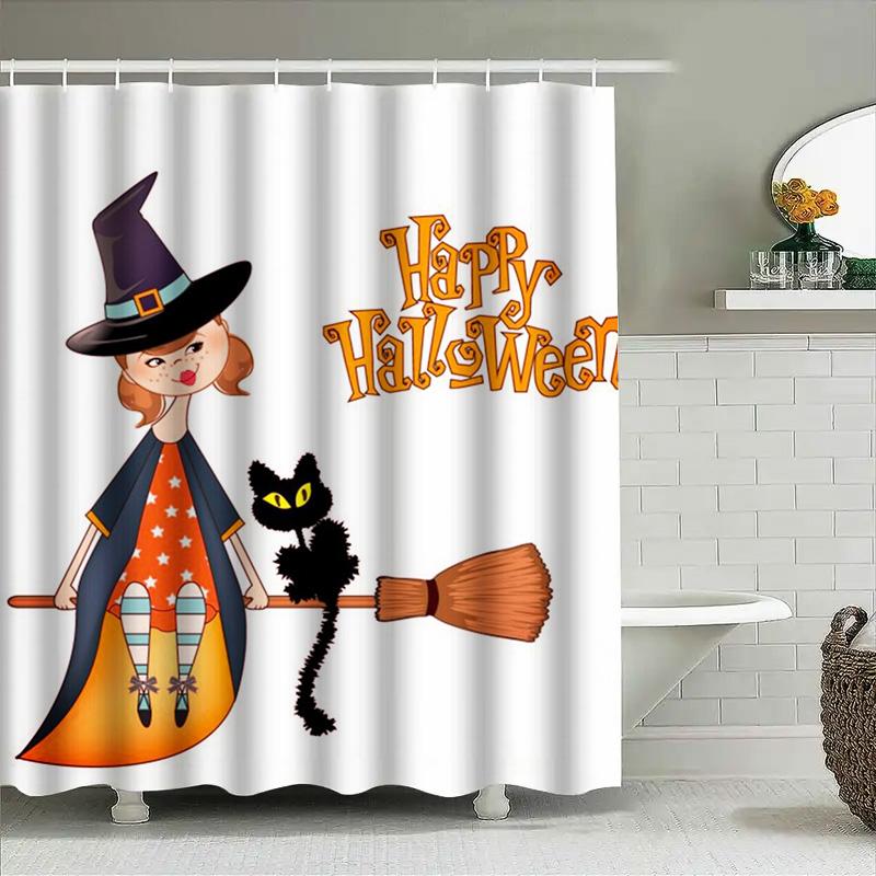 Halloween-Duschvorhang mit Hexe und schwarzer Katze Verleihen Sie Ihrer Badezimmerdekoration gruseligen Charme mit diesem Blickfang