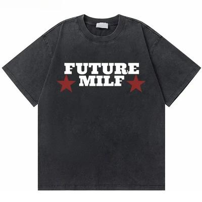 Übergroßes Vintage-Kurzarm-T-Shirt im Acid-Wash-Look mit kühlem "FUTURE MILF"-Slogan & rotem Stern-Grafikdruck