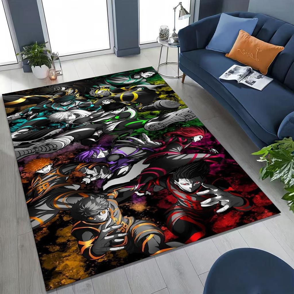 Cartoon BLUE LOCK Fußball Anime Isagi Teppich für Schlafzimmer Wohnzimmer Sofa Zuhause Fußmatte Dekor, Große Kinder Spiel Rutschfeste Bodenmatte