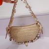 Yogodlns Women's Bohemian Straw Bag Pearls Shell Hand-Woven Handbags Handwoven Conch Starfish Beach Bag Rattan Half Moon Shoulder Bags
