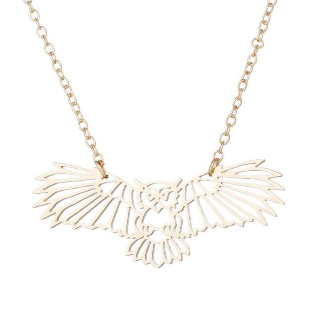 

Новая мода Ins Style Полая Сова Ожерелье Из Нержавеющей Стали Простой Оригами Свитер С Маленькими Животными Ожерелье С Цепи Ключиц Для Женщин золотой