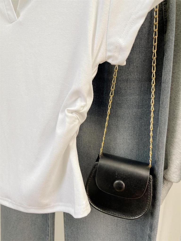 Women's Irregular Pleated Short Sleeve Cotton Polo Shirt