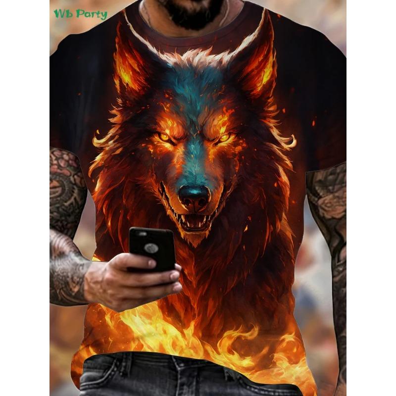 Fashion 3D Wolf Graphic T-Shirt Summer Outdoor Men's Short Sleeved Tee New Trend Round Neck