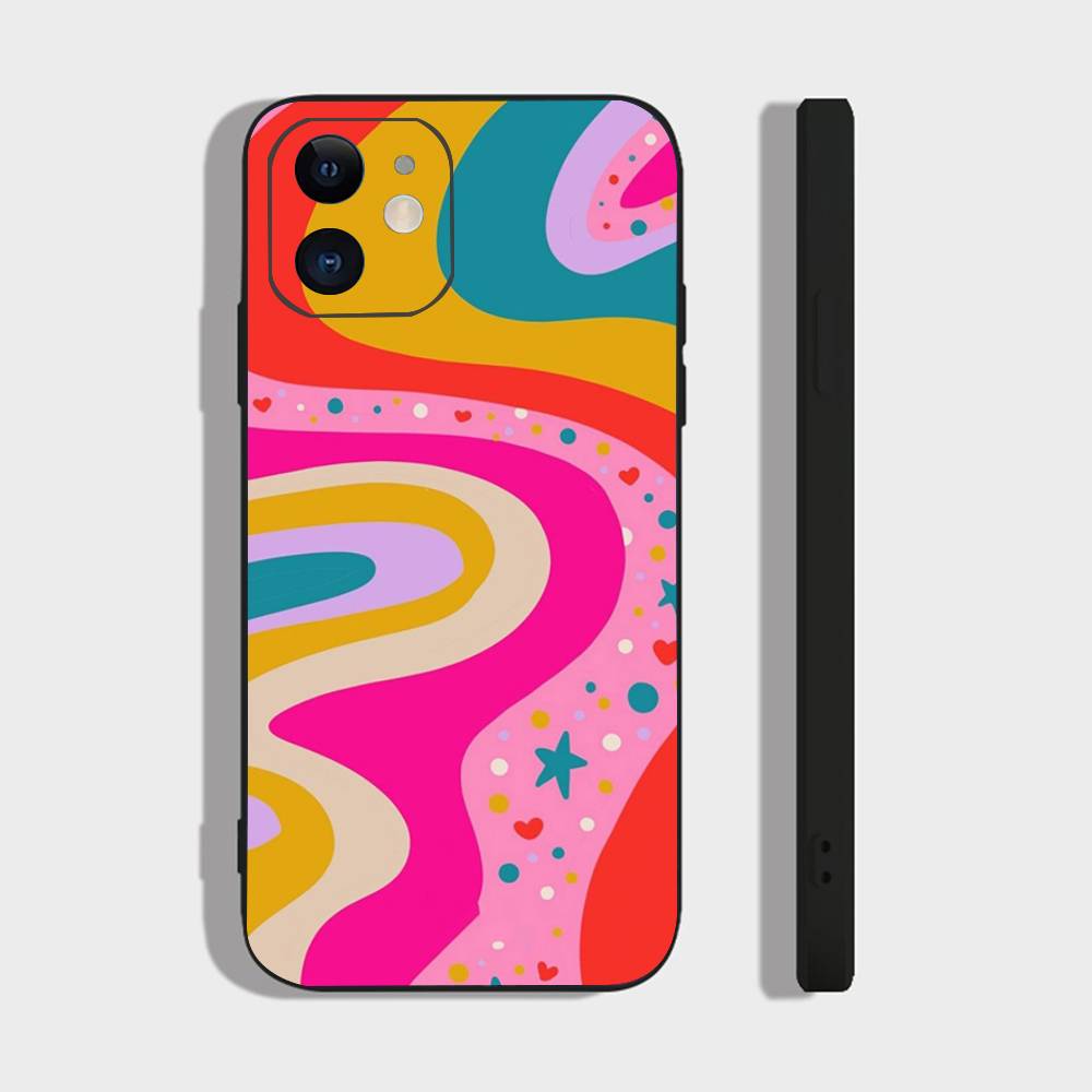 Colorful Waves Phone Case For IPhone 17 Air 16 15 14 13 Pro Max 11 12 Black Silicone Cover