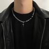 Unisex Hip-Hop Clavicle Necklace with Creative Glass Beads & Four-Pointed Star Pendant