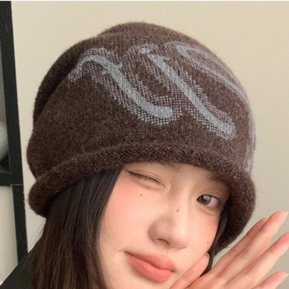 Autumn Winter Warm Lazy Cap Knitted Small Face Cold Hat Retro Slouchy Beanie Cap  Wrap Head Cap