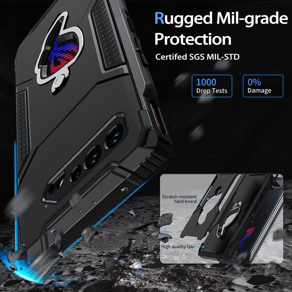 For ROG Phone 5 Case Black Hard Shell with Phone Stand Shockproof Protective Case for Asus ROG5 Gaming Phone