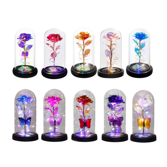 Ewige Rose in Kuppel mit LED-Licht Romantisches Leuchten Künstliche Rose Geschenk für Ehefrau Freundin Oma Jahrestag Geburtstag Valentinstag Feiertag